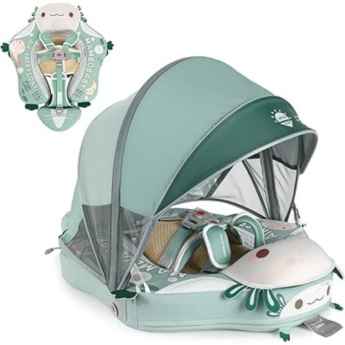 Mambobaby Float Deluxe Baby Pool Float: Safe & Comfortable Swim Trainer for Infants & Toddlers, Non-Inflatable Design, UV Protection Canopy, Fun Water Experience for Ages 3-24 Months