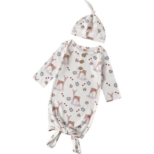 Newborn Knotted Gown Soft Cotton Baby Set Floral Onesie Girls and Boys Sleeper Nightgown