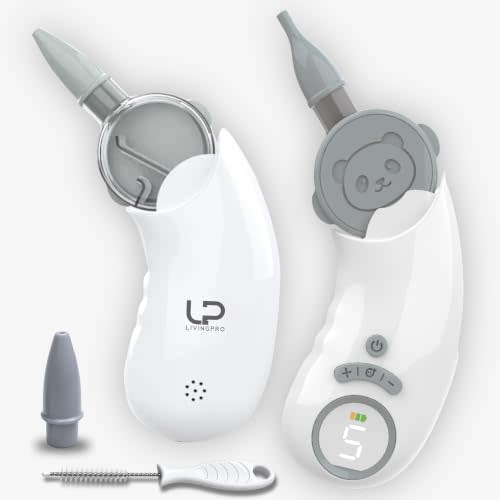 LIVINGPRO Electric Nasal Aspirator, 70kPa Suction, Baby Friendly Design | Fully Removable Lid for Easy Cleaning, Portable Nose Sucker for Baby, Soft Silicone Tips, 5 Hospital-Grade Suctions