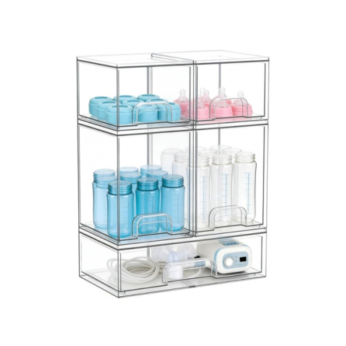 Baby Bottle Organizer, Large Capacity Stackable Acrylic Storage with Non-Slip Pads, for Baby Bottles, Pump Parts, Kitchen Countertop, Pantry, Vanity, 5-Piece
