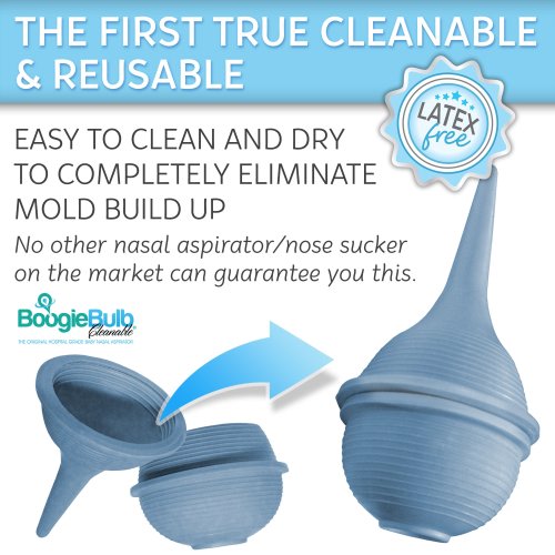 BoogieBulb Baby Nasal Aspirator and Booger Sucker for Newborns Toddlers & Adult - BPA Free - Blue 2 Ounce Bulb Syringe - Safe Nose Cleaner - Cleanable & Reusable Ear Syringe Nose Sucker