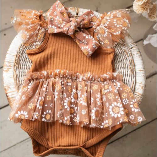 Baby Tulle Romper Bodysuit - Toffee Daisy - Brown – Before & Ever