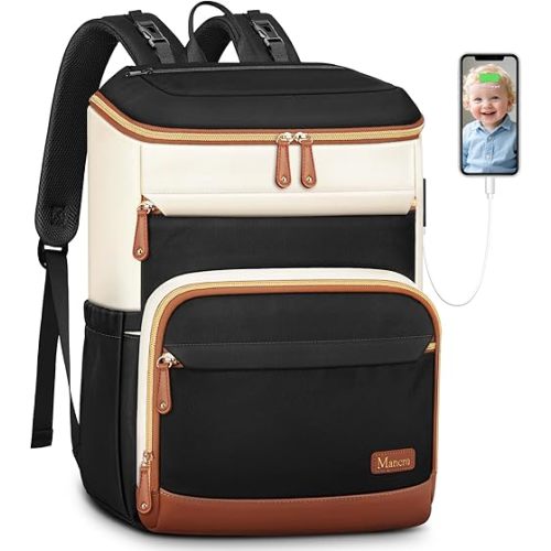 Mancro Diaper Bag Backpack for Women, Lightwight Baby Bag for Mom with 3 Insulated Pockets, Multifunctional Water Resistant Baby Backpack for Travel with USB Port & Stroller Straps