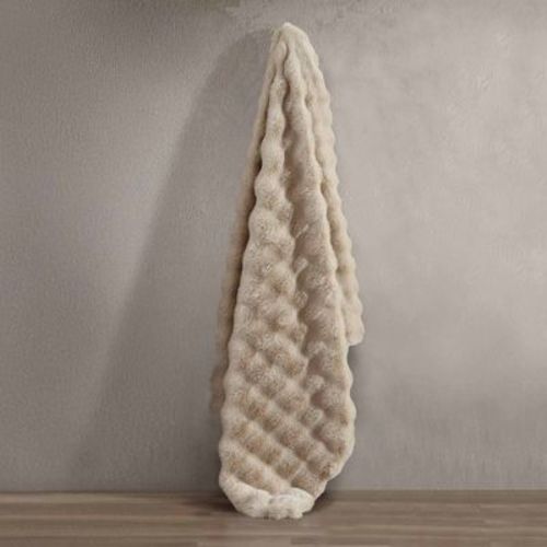 Riverbrook Home 50"x60" Wavy Faux Fur Throw Tan
