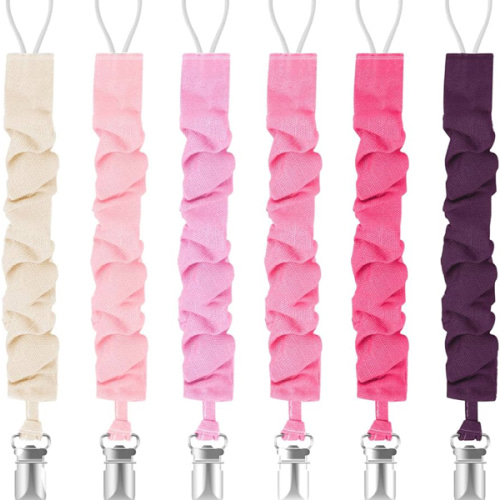 TenderBabe Pacifier Clip,6 Pack Pacifier Holder Clip with Adorable Frill Design,Soft Flexible Binky Clips for Baby Girl and Boy