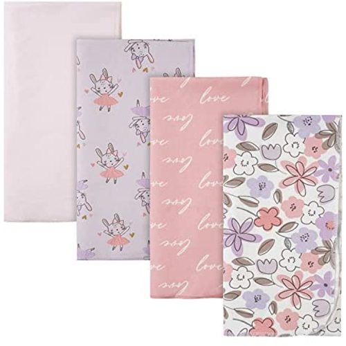 Gerber Baby 4-Pack Flannel Receiving Blanket, Bunny Ballerina Pink, One Size