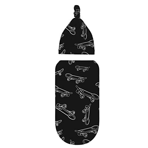 Newborn Swaddle Blankets Hat Sets Soft Stretchy Skateboard Baby Stuff Receiving Blanket Gifts for Infant Baby Boy Girl