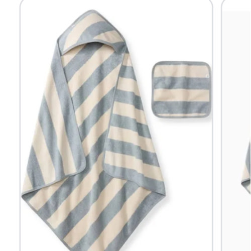 Organic Cotton Rugby Stripe Woven Terry Towel & Washcloth Set - Quarry