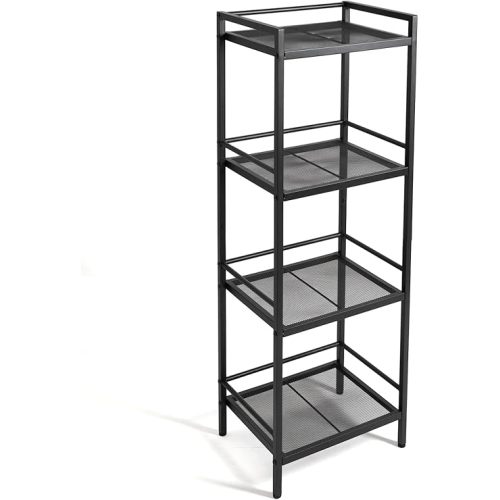 Garvee 4 Tier Bathroom Shelves, Ladder Shelf for Storage, Space-Saving Shelf Freestanding Rustic Home Organizer, Multifunctional Shelving Unit for Living Room Bedroom Kitchen Office Black