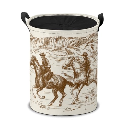 Western Laundry Hamper Basket, Wild West Desert with Cowboys Collapsible Portable Laundry Bag, Storage Bins Baskets, Baby Laundry Basket,Toys Storage Basket, Gifts Basket, Bedroom Home Decor