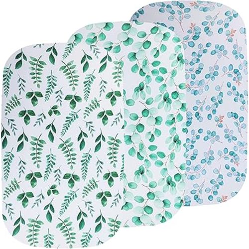 Onacosht Stretchy Bassinet Sheets 33" x 19" Compatible with Mika Micky, KoolaBaby (3 in 1), BabyBond, HARPPA and RICUTON Bedside Bassinet, 3 Pack, Greenery Botanical Leaf