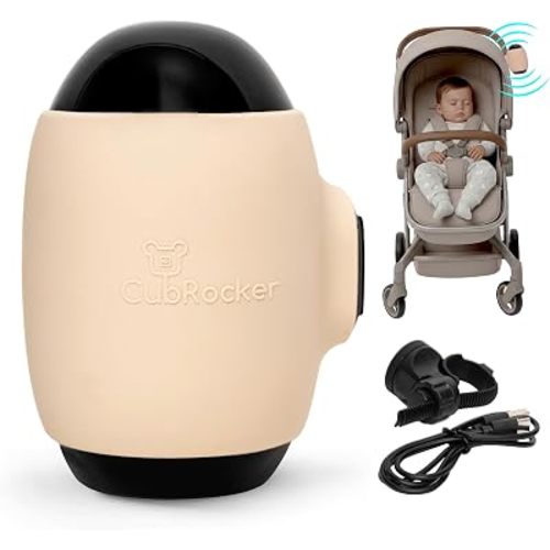 NEW Baby Pram Rocker by CubRocker | Portable with 5 Adjustable Speeds | Rechargeable Hands-Free with Auto-Shut-Off Timer | Fits Any Pram or Stroller to Provide a Gentle Rocking Motion (Warm Neutral)