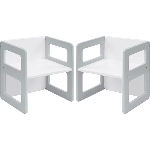 FUNLIO Height Adjustable Montessori Weaning Chair for Age 1-3, Quality Solid Wooden Chair, for Eating/Reading/Playing,Montessori Furniture with CPC Certified - Grey（2pcs）