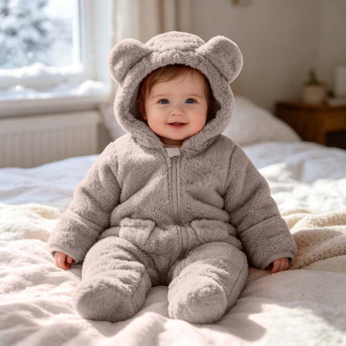 Newborn Baby Fleece Footie Snowsuit Unisex Winter Warm Thicken Zip Up Hooded Outfits for Girls Boys