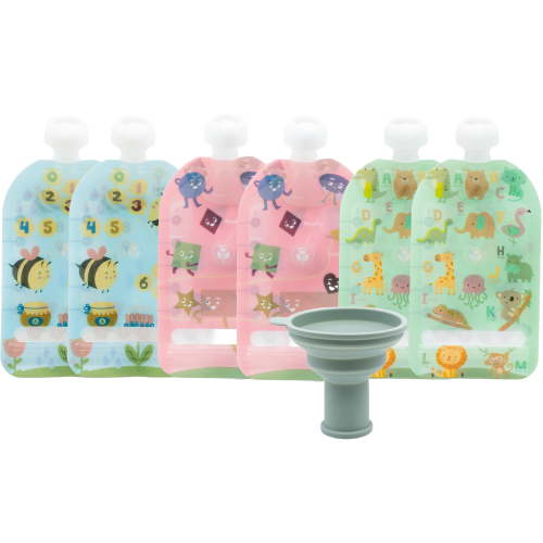 WeeSprout Double Zipper Reusable Food Pouches for Babies & Toddlers, Educational, 5 fl oz
