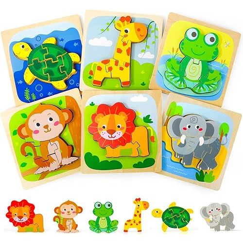TOY Life Wooden Puzzles for Toddlers 1-3, Animals Toddler Puzzles 1-3, Puzzles for Toddlers 2-4, Wood Puzzles Christmas Montessori Toys Gifts for 1 2 Year Old, Baby Puzzles 12-18, Kids Learning Toy