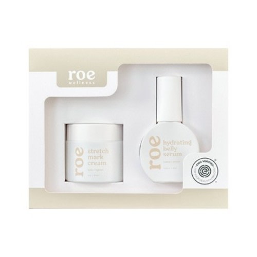 Roe Wellness Mom Care Belly Bundle Bath and Body Gift Set with Stretch Mark Cream and Hydrating Belly Serum - 2pc: Firming, Unscented, No Trial Size