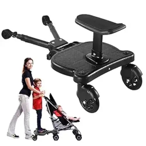 2026 New-Universal Stroller Board with Detachable Seat, 2in1 Sit and Stand Stroller Connectors for Most Strollers, Holds Children Up to 55 LBs Stroller Standing Board(Black)
