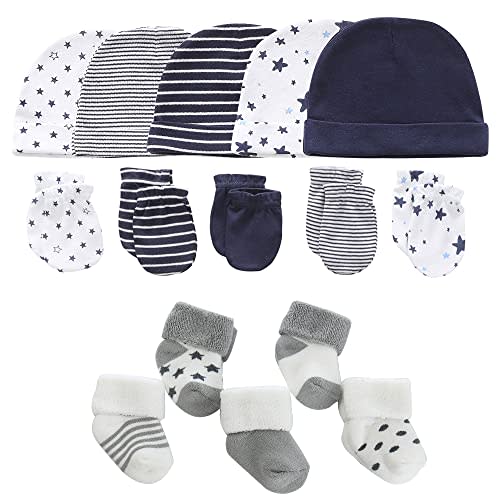 MAMIMAKA Newborn Baby Boy Girl Caps Mittens Socks Set Cotton Baby Essentials Accessories (Hats+Gloves+Socks)