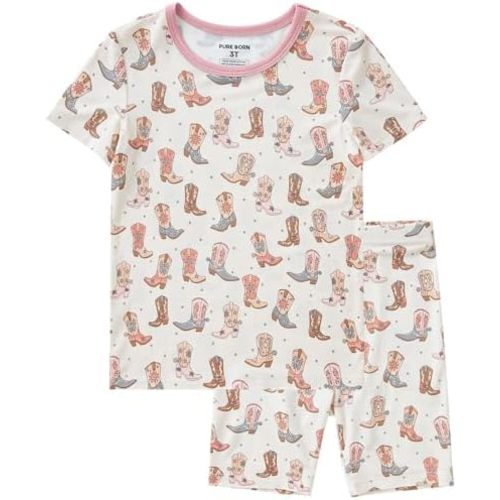 pureborn Toddler Little Kids Viscose From Bamboo Pajamas Set Short Sleeve Pjs Snug Fit Sleepwear 2pcs