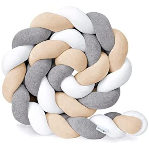 Cushion Soft Knot Pillow Handmade Braided Cushion Decorfor Sofa Bedroom, Cushion Plush Knotted Throw Pillows for Boys Girls Gift Decoration (59 inches, White-Gray-Beige)
