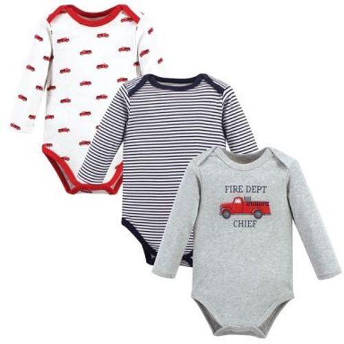 Hudson Baby Infant Boy Cotton Long-Sleeve Bodysuits, Fire Truck, 9-12 Months