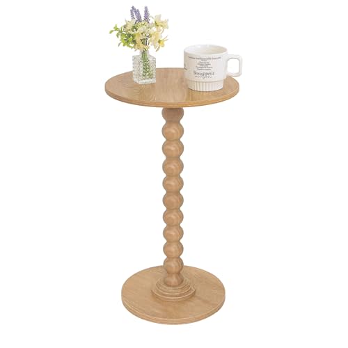 Fultyle Small Side Table, Drink Table for Small Spaces, Modern Accent Table Martini Table with Solid Wood Leg, Round End Tables Living Room for Bedroom and Office (Rustic Walnut)