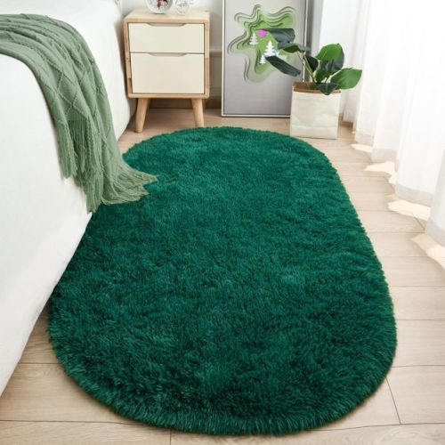 LOVEVOOK Soft Fluffy Oval Area Rug for Bedroom, Shaggy Green Rugs for Bedside, Non-Slip Plush Carpet for Kids Room Nursery Living Room 2.6x5.3 Feet