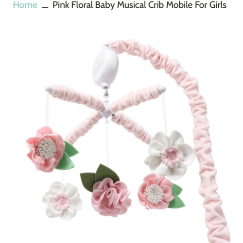 Pink Floral Baby Musical Crib Mobile for Girls