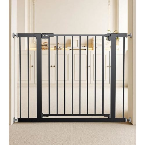 29.5-40.5" Baby Gate for Stairs, Dog Gate for Doorways, Walk Thru Auto Close Metal Baby Safety Gate for The House, Stairs and Doorways, Child Gate Pressure Mounted, Pet Gate for Dog Indoor - Black