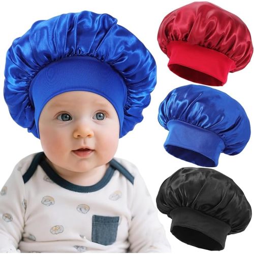 JOLYEAK 3 PCS Baby Bonnets for Sleeping,Baby Satin Silk Hair Bonnet,Infant Sleep Cap Hair Bonnet