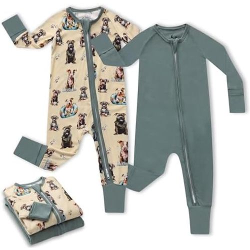 Bamboo Viscose Baby Pajamas 2 Way Zip for Diaper Change 0 to 24 Month Soft Stretchy Sleeper 2 Pack