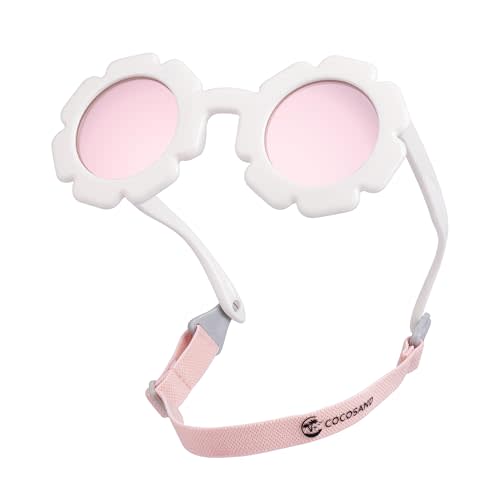 COCOSAND Toddler Sunglasses with Strap Polarized Lens Retro Flexible Flower Frame for Baby Kids Boys Girls Age 3-24 Months