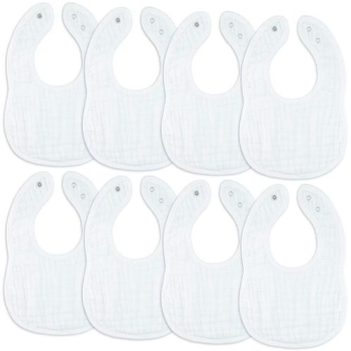 Comfy Cubs Muslin Cotton Baby Bibs, 8 Pack, Adjustable Size with Easy Snaps, Soft and Super Absorbent - White