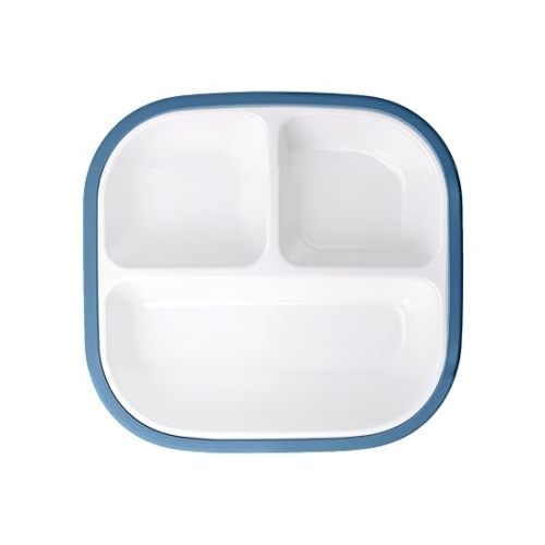 BABELIO 8'' Toddler Porcelain Plates with Silicone Suction Sleeves, Lead & BPA Free, Divided, Microwave & Dishwasher Safe, Stay Put, Suitable for Kids/Babies, 3 Pack