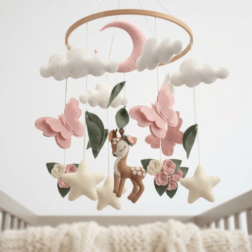 Woodland Deer & Butterfly Nursery Mobile | Baby Shower Gift - Cozybabywear