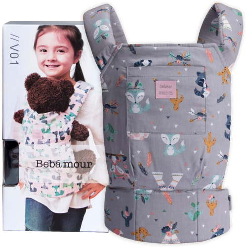 Bebamour Doll Carrier Original Reborn Baby Doll Carrier for Doll Toys Doll Carrier for Girls and Boys (Grey Animal)