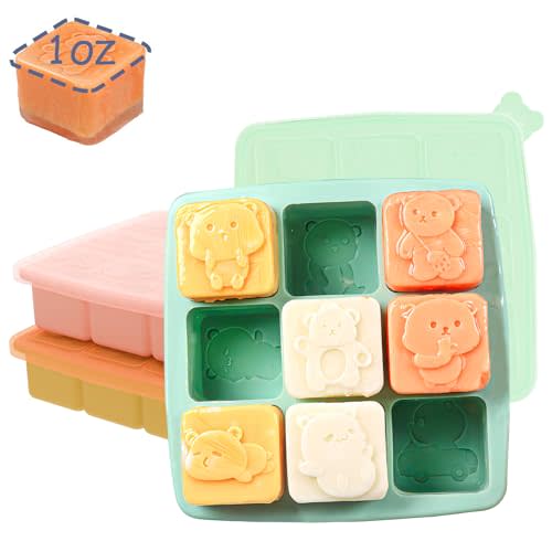 Lphianx Silicone Freezer Tray with Lid, Food Storage Container for Homemade Baby Food, Vegetable, Fruit Purees, Breast Milk Feeder & Mini Nibble Combo, Breastmilk Popsicle Molds, 3 Pack (S)