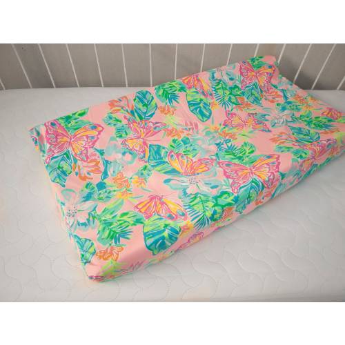 Baby Changing Pad Cover / Crib Fitted Sheet - Tropical Butterflies Palm Beach Nursery - Baby Shower Gift