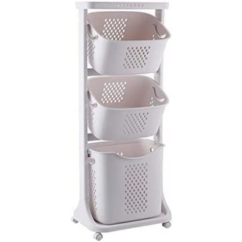 3-Layer Clothes Storage Basket, Laundry Basket, Multi-Layer Rolling Laundry Cart with Wheels, 360° Rolling Laundry Basket Bathroom, Laundry Washing Hampers Basket Shelf Cart for Bathroom/Bedroom