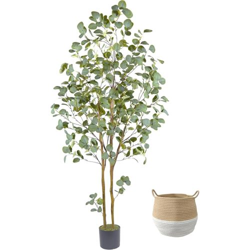 Artificial Eucalyptus Tree, 6ft Tall Faux Eucalyptus Plant with Basket for Home Office, 72'' Fake Tree for Indoor Outdoor Livingroom Garden Floor Décor