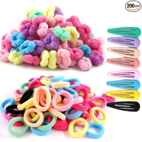 200pcs Toddler Hair Ties with Clips,Little Girl Hair Accessories