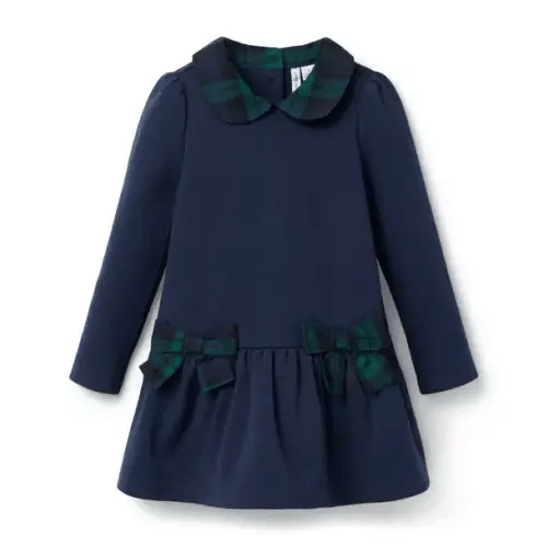 Girl Maritime Navy Tartan Bow Ponte Dress by Janie and Jack