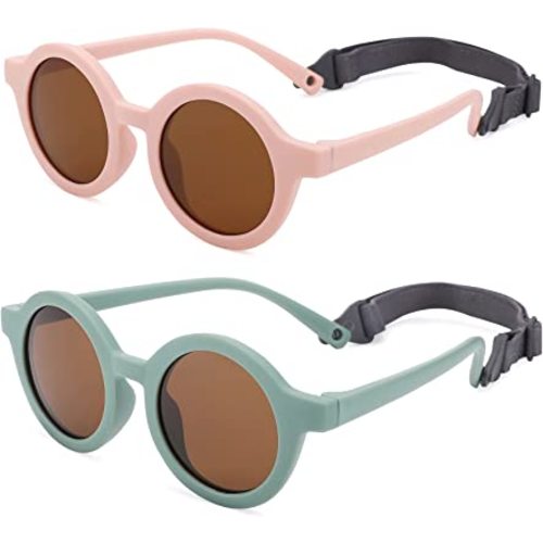 COASION Baby Polarized Round Sunglasses Flexible Rubber Shades with Strap for Toddler Newborn Infant Ages 0-24 Months