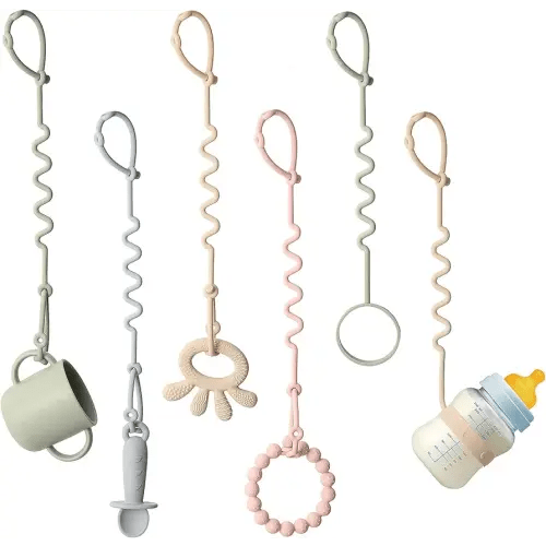Andy Bear Toy Straps for Baby 6 Pack Keep Your Baby's Toys and Sippy Cups Secure with Toy Straps and Sippy Cup Strap Adjustable Silicone Toy Straps for Strollers High Chair, Stroller Accessories