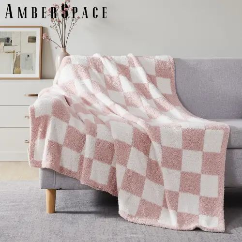 Amberspace Checkered Knit Throw,Pink,50"*70"