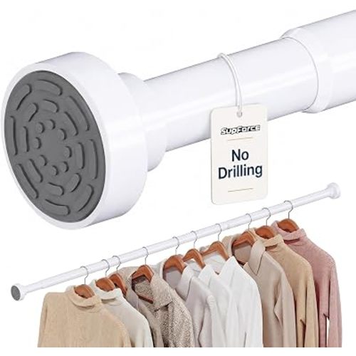Supforce Closet Rod, No Drill Closet Rod for Hanging Clothes, 17-54in,White