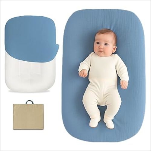 BabyFully Baby Lounger – Covers for Newborn, 0–24 Months, Infant Lounger for Home and Travel, Soft Cotton, Baby Nest Lounger, Newborn Babies Essentials Gifts, (Lounger Cover Included) (Grayish Blue)