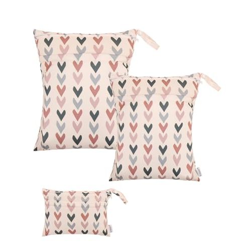 ALVABABY 3 pcs Cloth Diaper Wet Dry Bags Waterproof Reusable with Two Zippered Pockets Travel Beach Pool Daycare Soiled Baby Items Yoga Gym Bag for Swimsuits or Wet Clothes Small Medium Large 3L-SML13