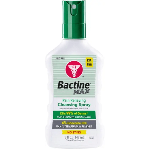 Bactine Max Pain Relieving Antiseptic Spray with Lidocaine, First Aid Pain + Itch Relief, No-Sting, Kills 99% of Germs*, 5oz